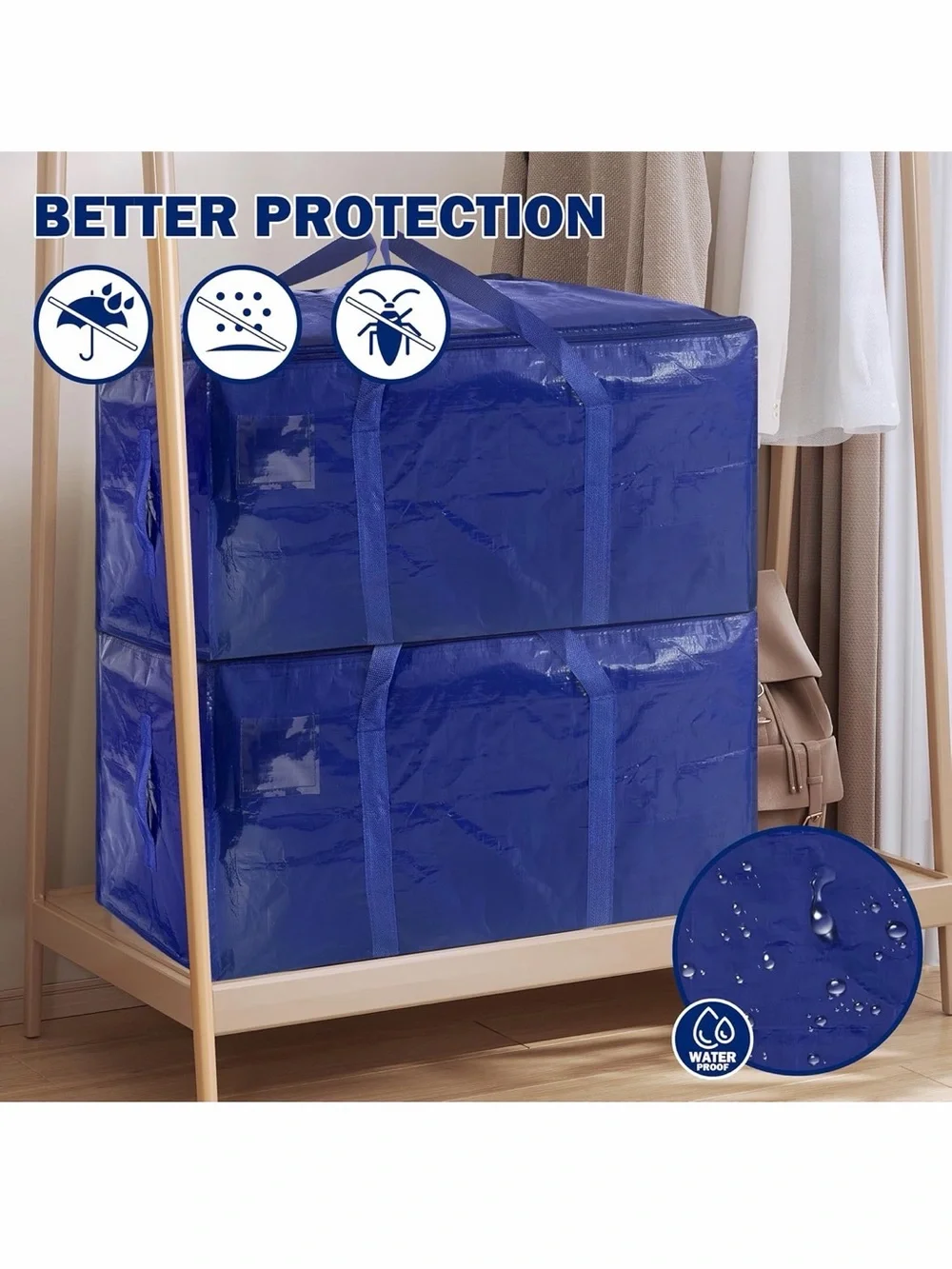 Large Blue Bedding Storage Bag with Handles for Home Organization